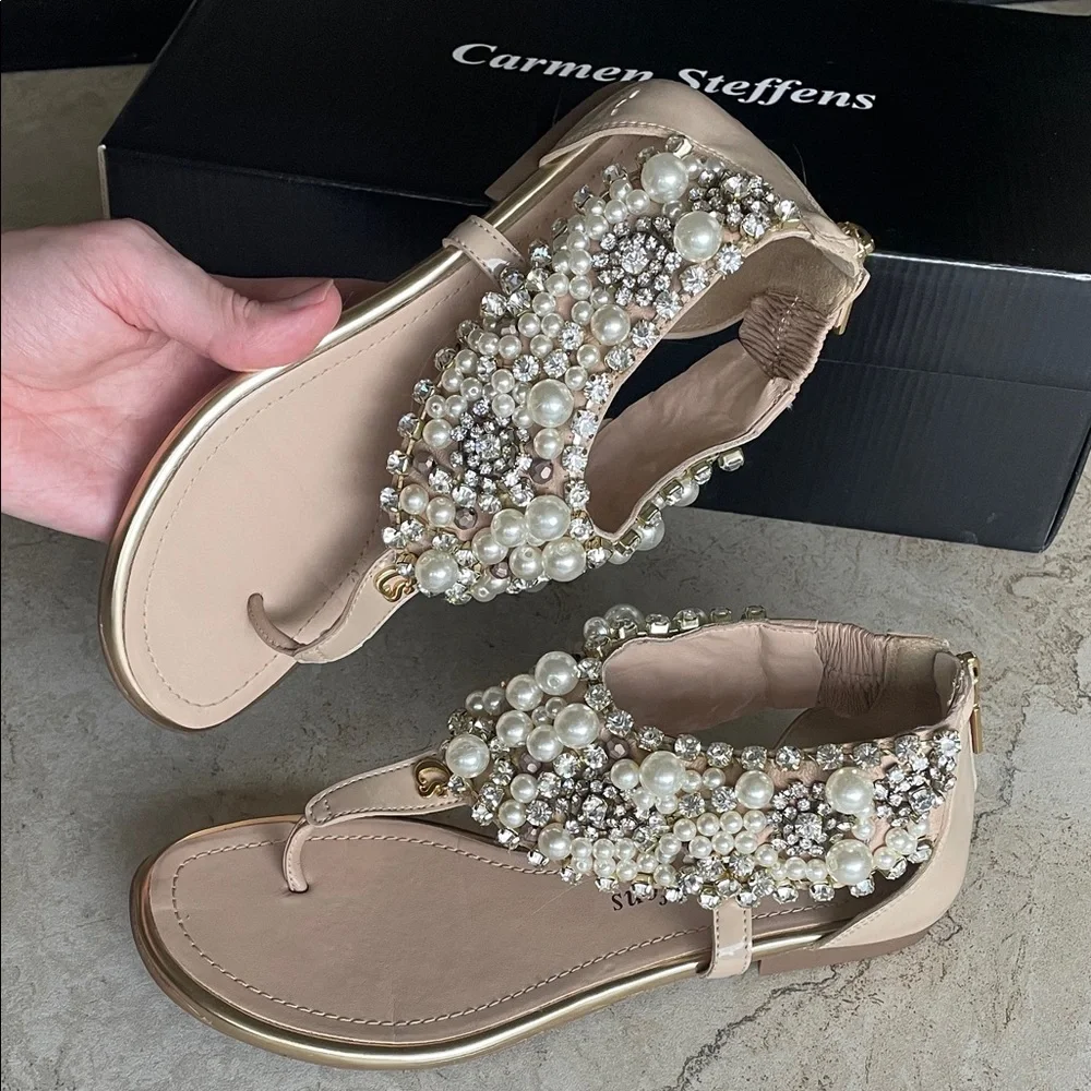 Crystal Pearl Embellished Sandals new in box